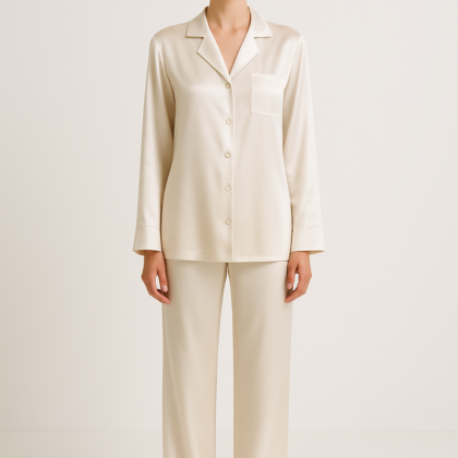 Ecru Relaxed-Fit Silk Pajama Set | Serica