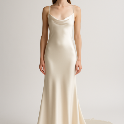 Ecru Silk Dress with Train | Serica House