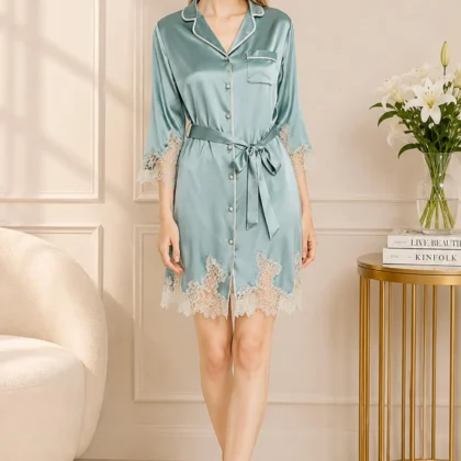 Sage Green Mulberry Silk Nightdress Robe