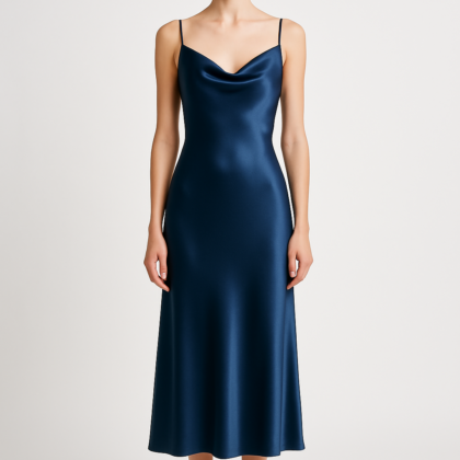 Ink Blue Silk Midi Dress - Serica House