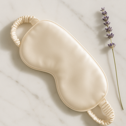 Ivory silk sleep mask with ruched straps