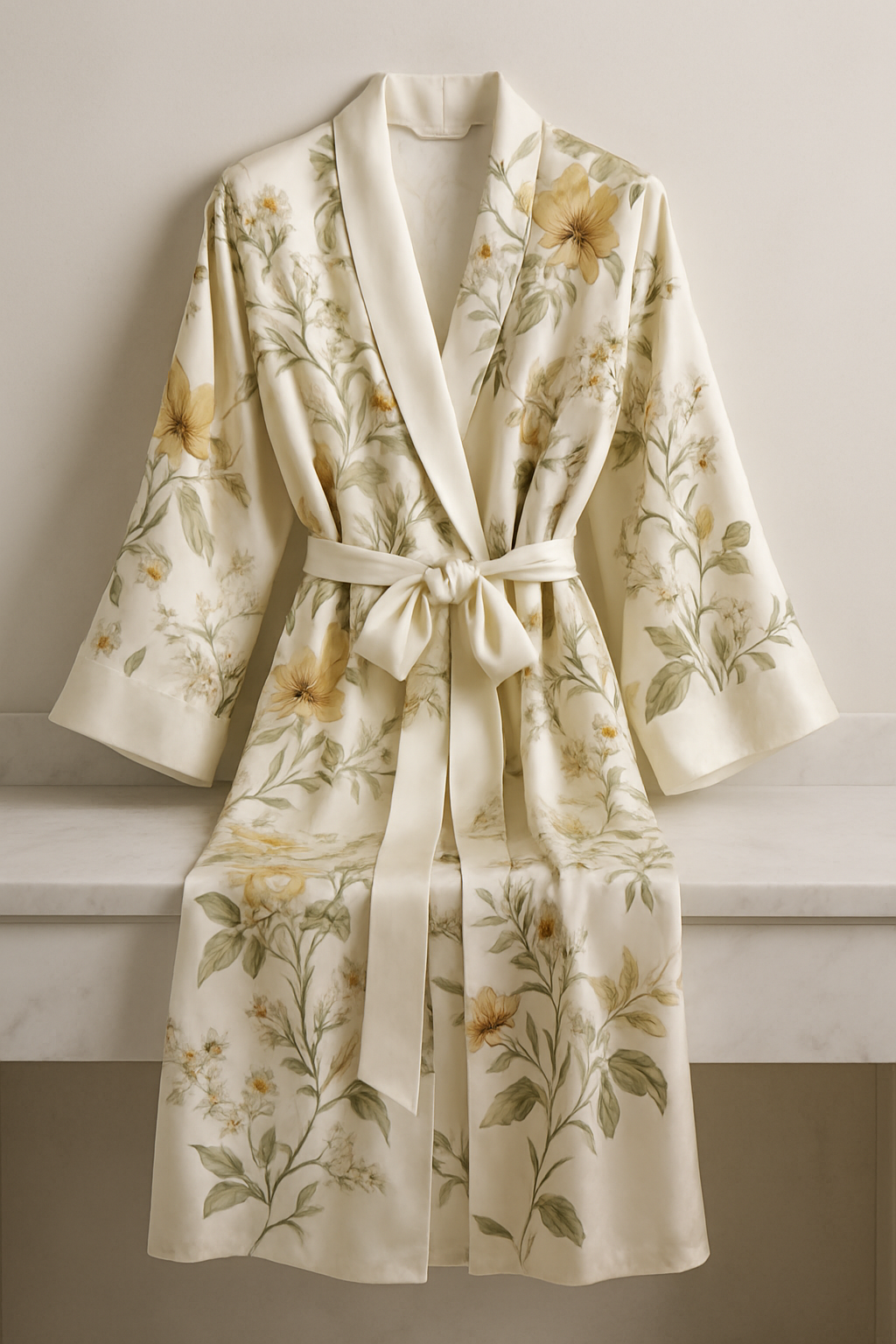 Botanical Silk Long Robe | Ivory Elegance - Image 4