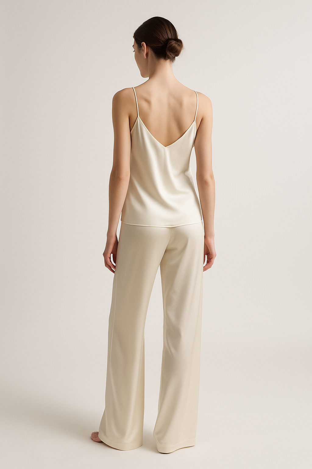 Ivory silk camisole and pant set back view