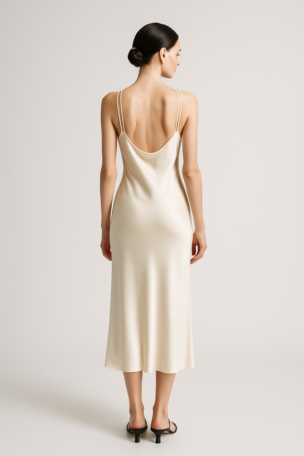 Ivory Double-Strap Silk Midi Dress - Serica - Image 2