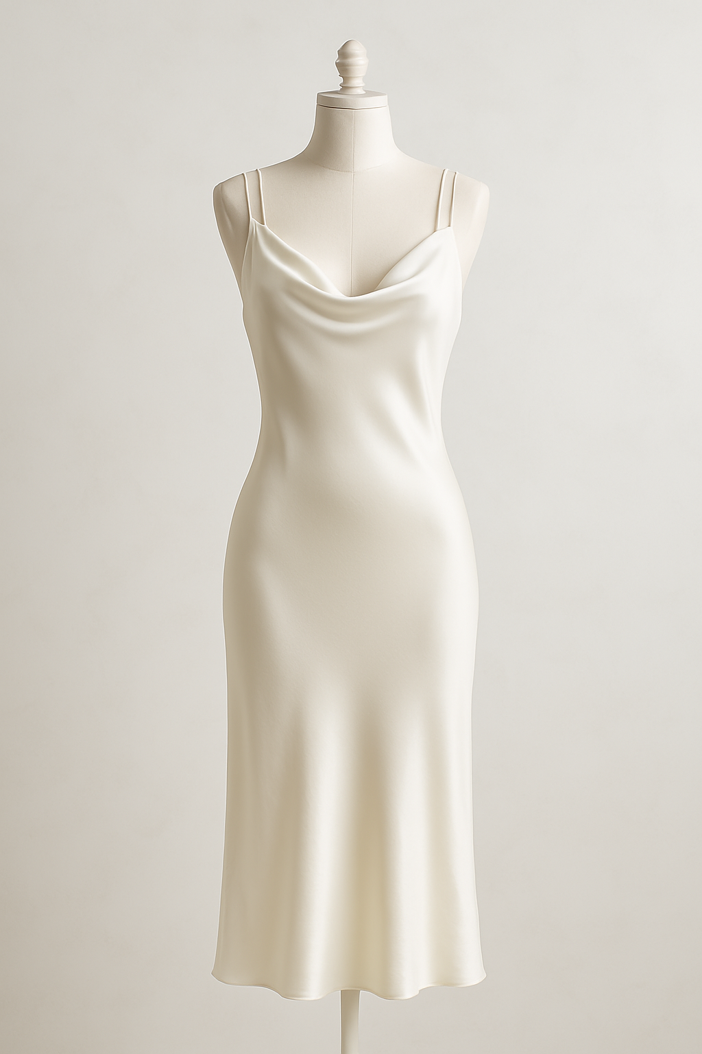 Ivory silk midi dress with double straps