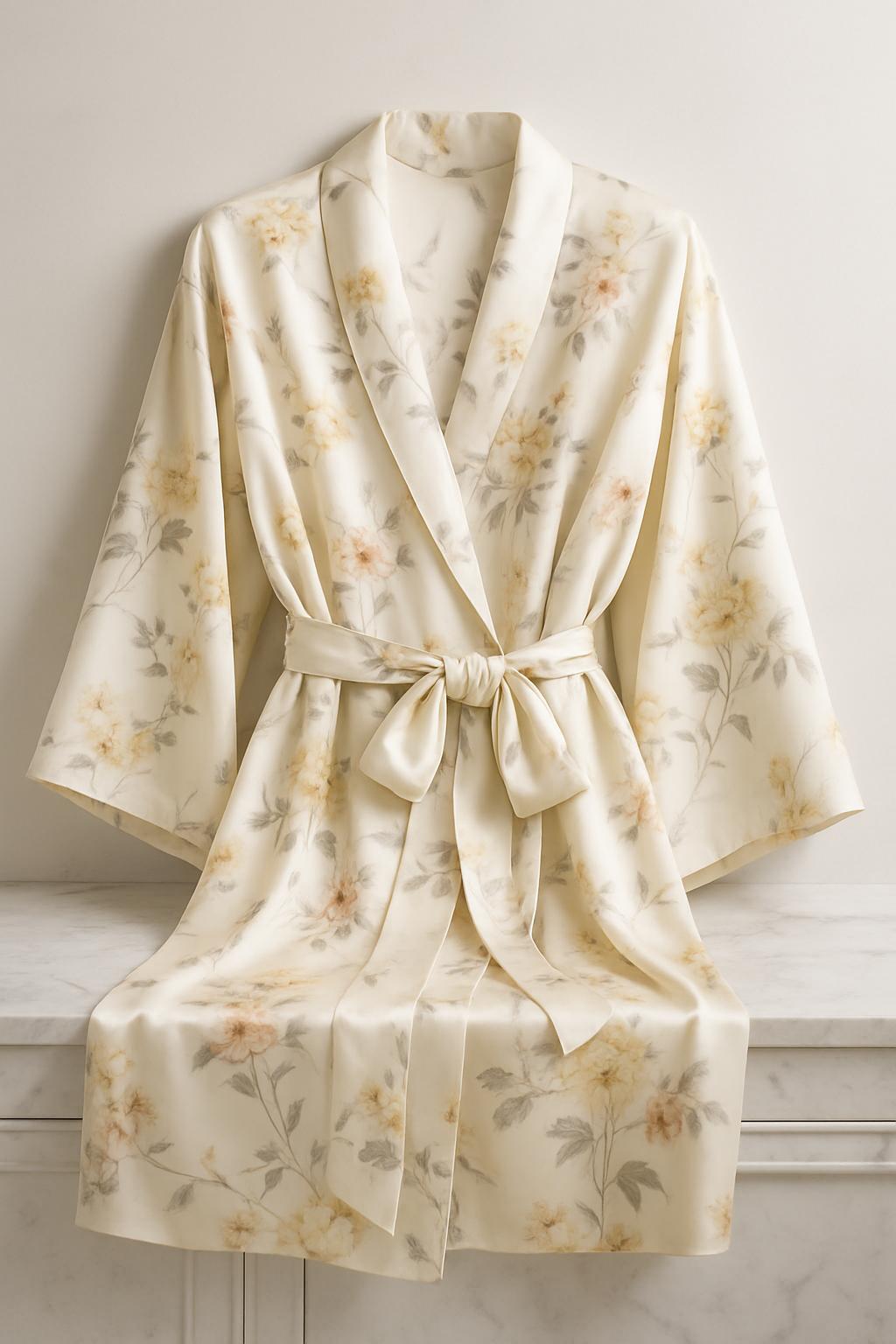 Ivory Floral Silk Robe – Serica House - Image 3