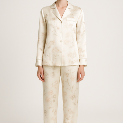 Ivory Floral Silk Pajama Set | Serica House