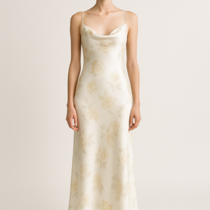 Ivory Floral Silk Slip Dress | Serica House