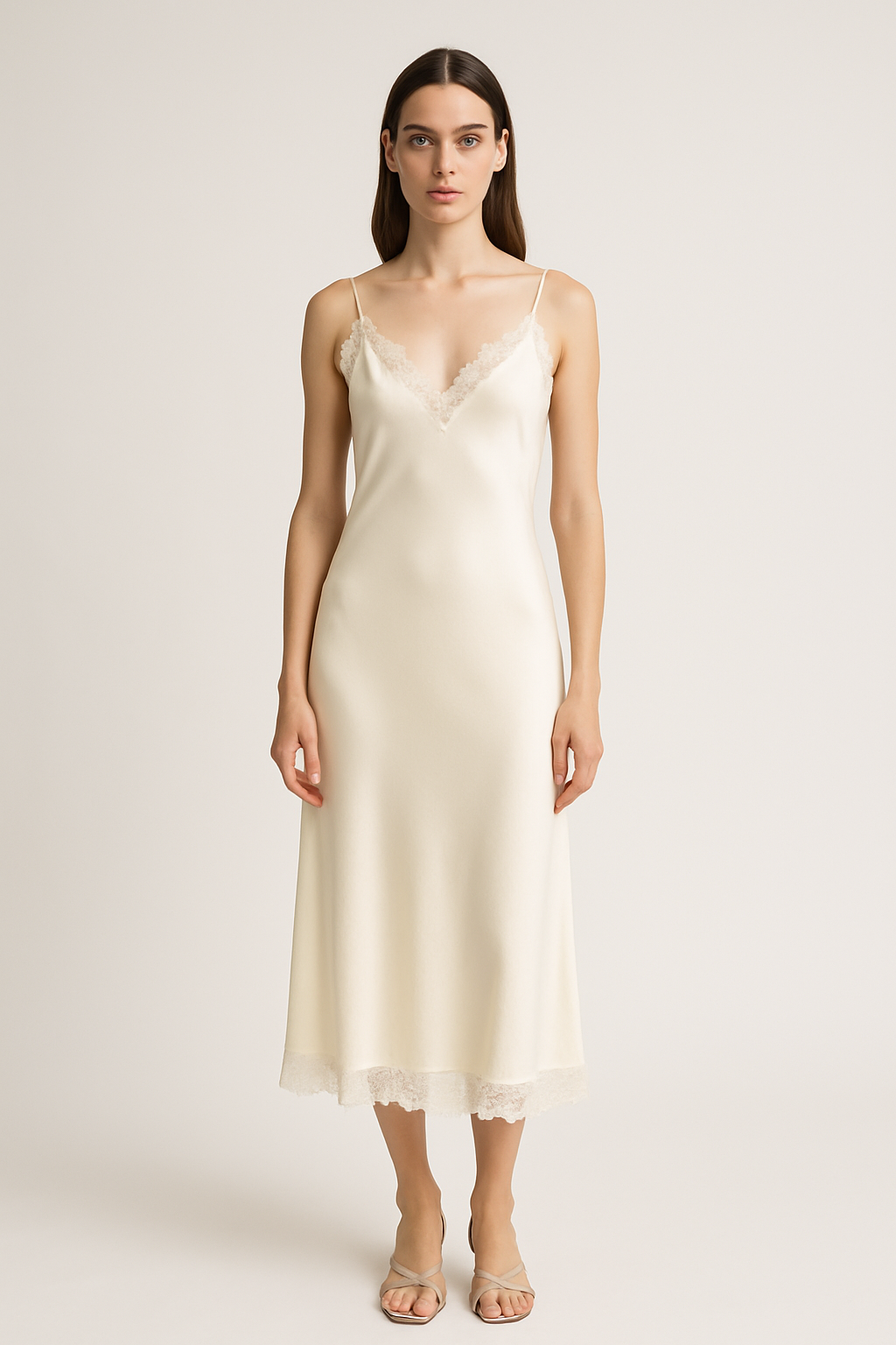 Ivory Lace-Trimmed Silk Dress | Serica House