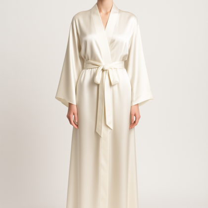 Ivory Long Silk Kimono Robe – Serica House