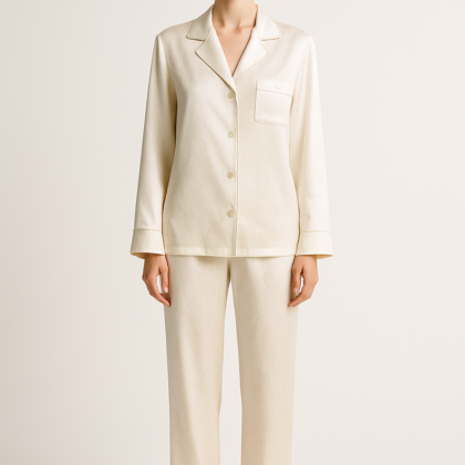 Ivory Monogrammed Silk Pajama Set | Serica