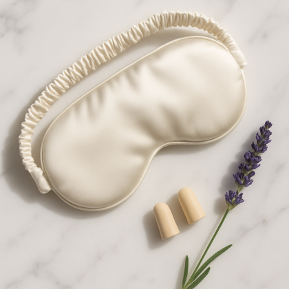 Ivory Silk Eye Mask with Ear Plugs – Quiet Sleep