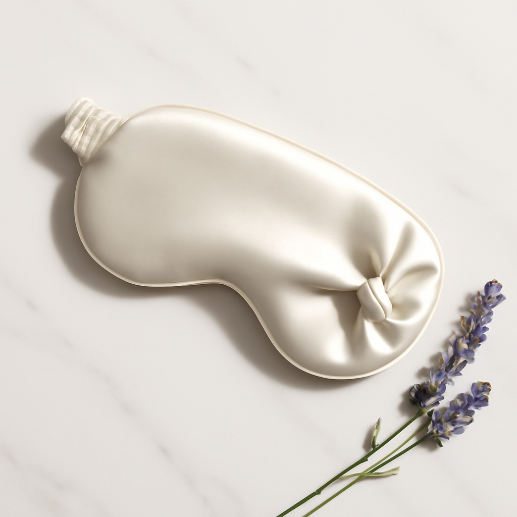 Ivory silk eye mask with lavender flowers