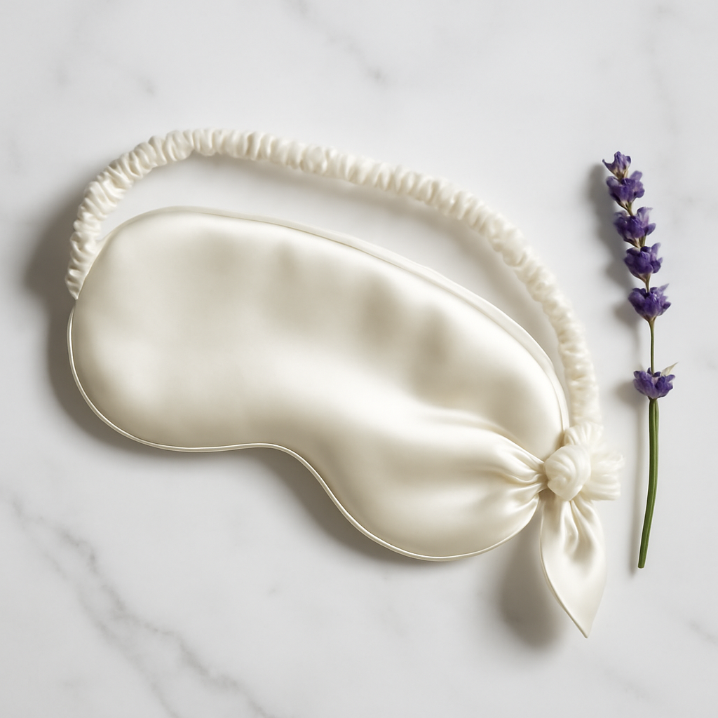 Ivory silk eye mask with knotted detail and elastic band