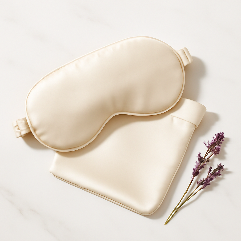 Ivory Silk Eye Mask with Case – Stylish Travel - Image 2
