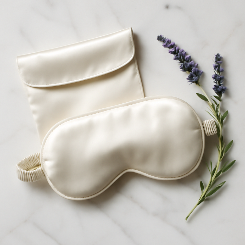 Ivory Silk Eye Mask with Case – Stylish Travel - Image 4