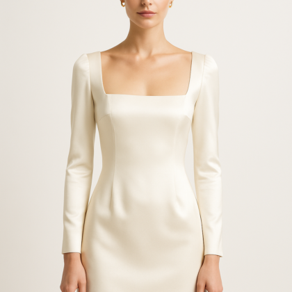 Ivory Square-Neck Silk Mini Dress - Serica