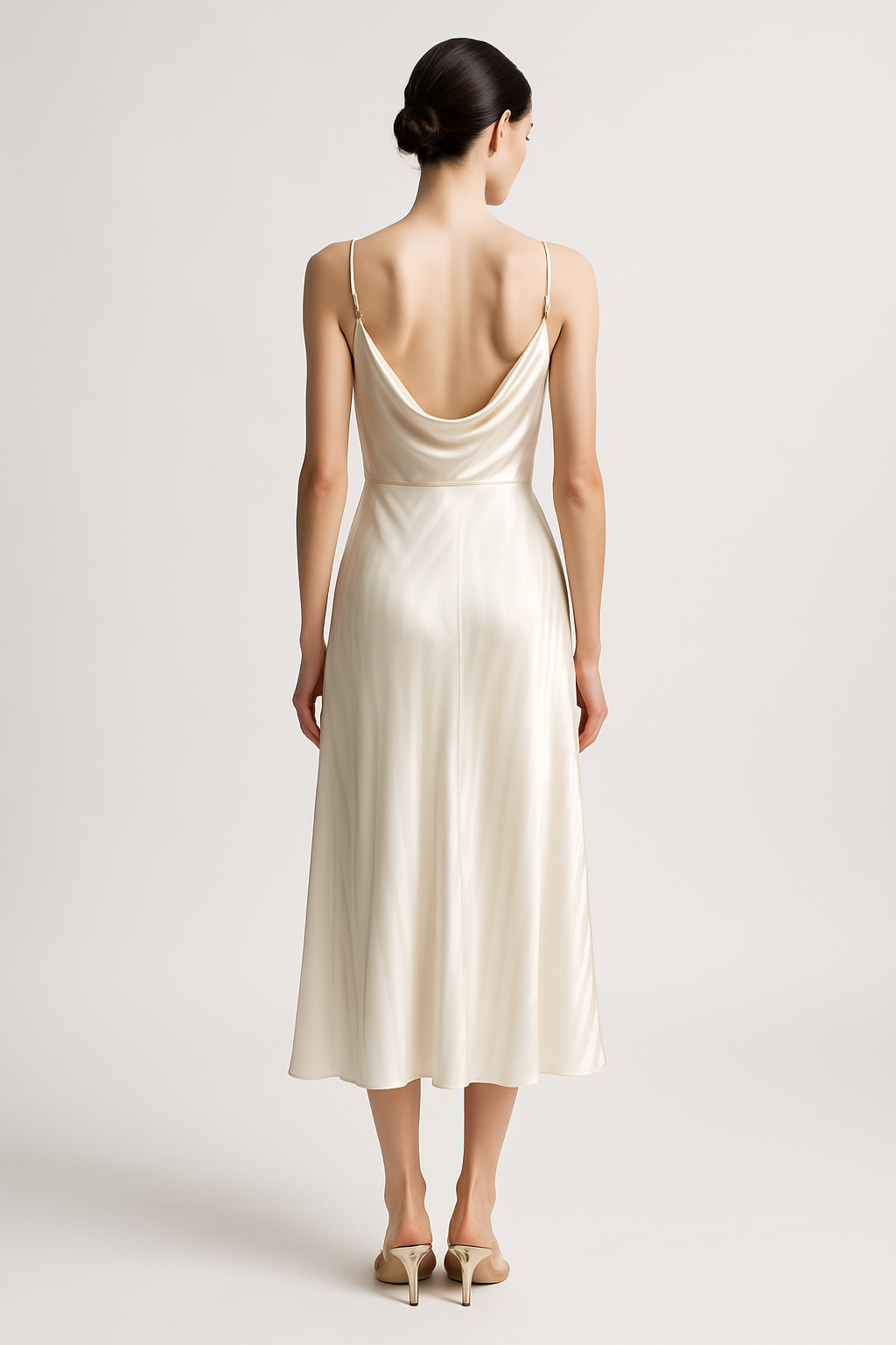 Ivory Striped Silk Midi Dress - Serica House - Image 2