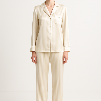 Ivory Striped Silk Pajama Set for Women – Serica