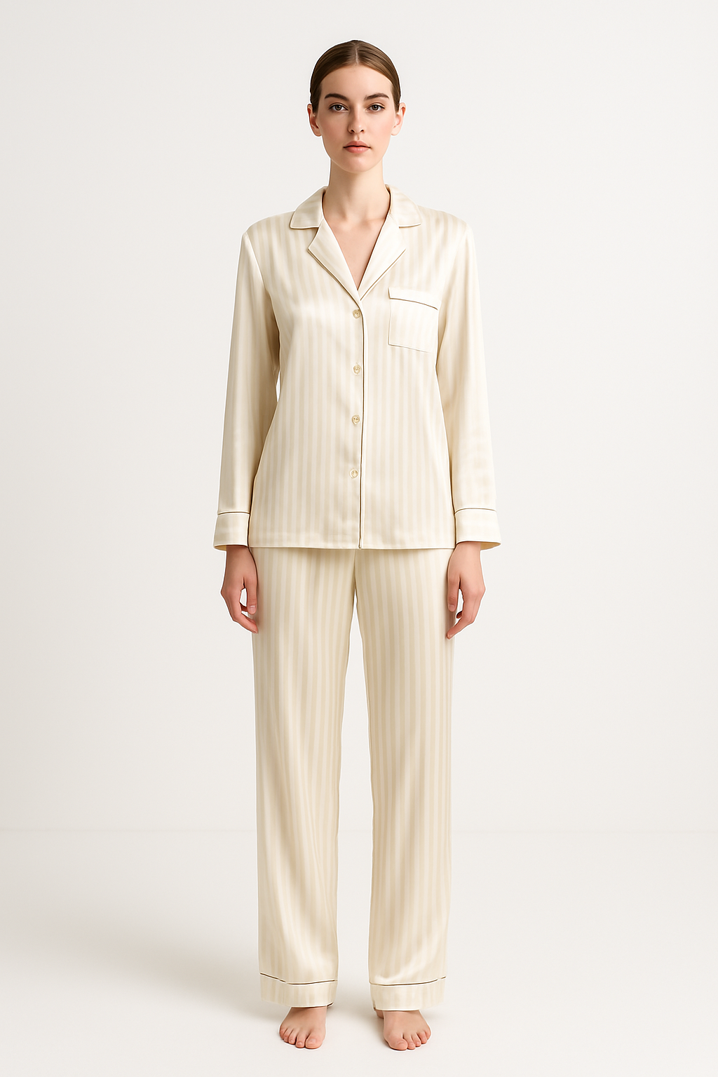 Ivory Striped Silk Pajama Set for Women – Serica