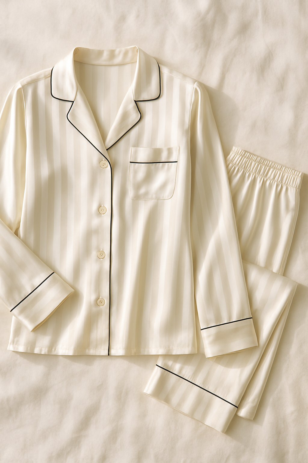 Ivory Striped Silk Pajama Set for Women – Serica - Image 3