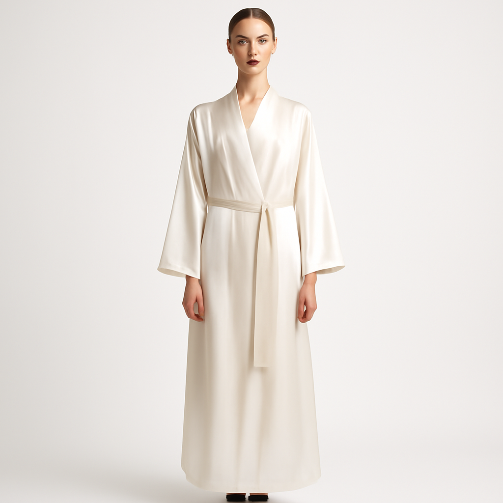 Ivory Striped Silk Robe | Chic & Luxurious