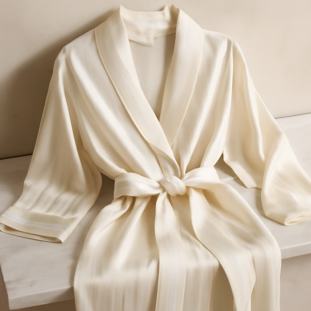 Ivory Striped Silk Robe | Chic & Luxurious - Image 4