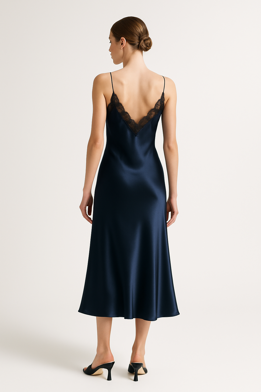 Navy Lace-Trim Silk Midi Dress | Serica House - Image 2