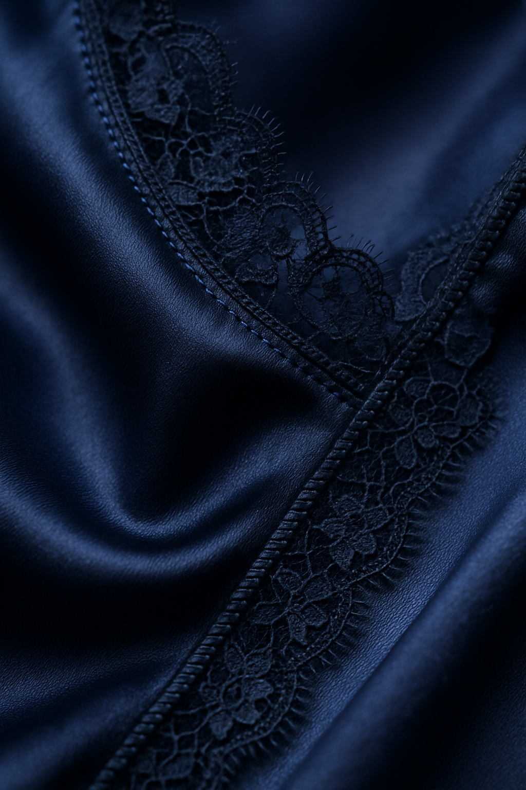 Navy Lace-Trim Silk Midi Dress | Serica House - Image 3