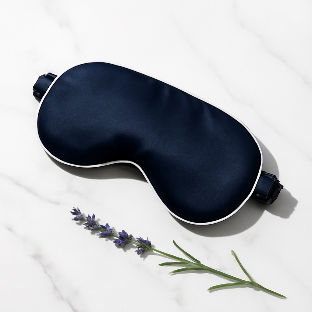 Navy Piped Silk Eye Mask – Nightly Tranquility - Image 2