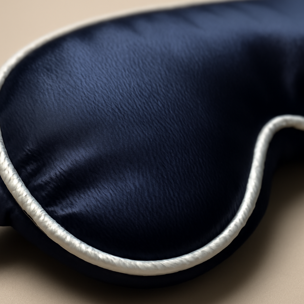 Navy Piped Silk Eye Mask – Nightly Tranquility - Image 3