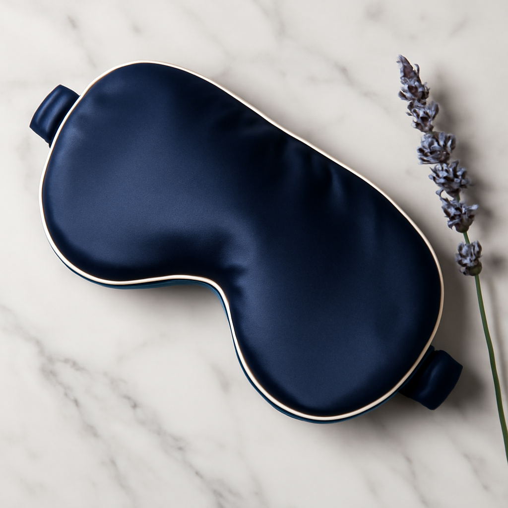 Navy Piped Silk Eye Mask – Nightly Tranquility - Image 4