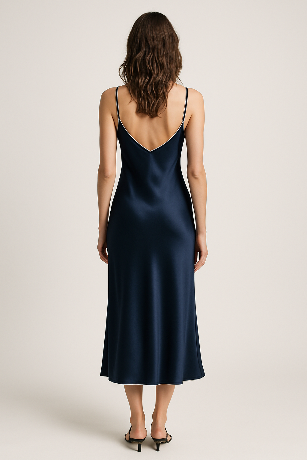 Navy Piped Silk Midi Dress | Serica House - Image 2