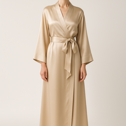 Nude Beige Silk Wrap Robe | Elegant Serenity