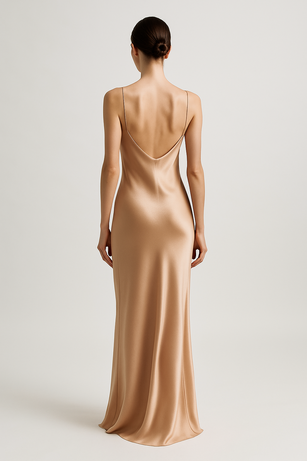 Nude silk dress with deep back neckline