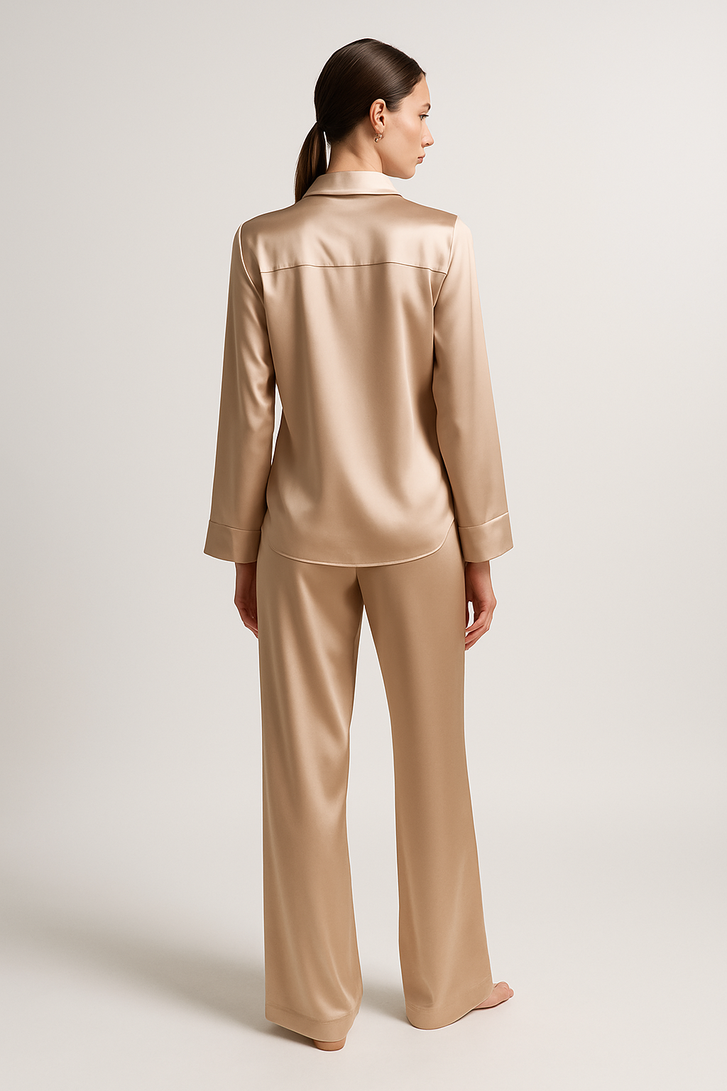 Nude Long Silk Pajama Set for Women – Serica - Image 2