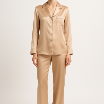 Nude Long Silk Pajama Set for Women – Serica