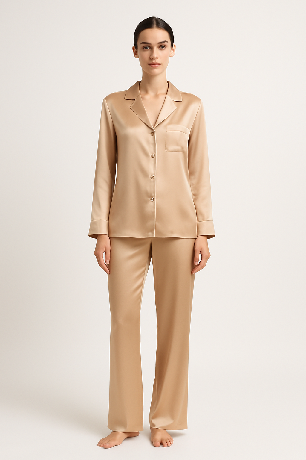 Nude Long Silk Pajama Set for Women – Serica