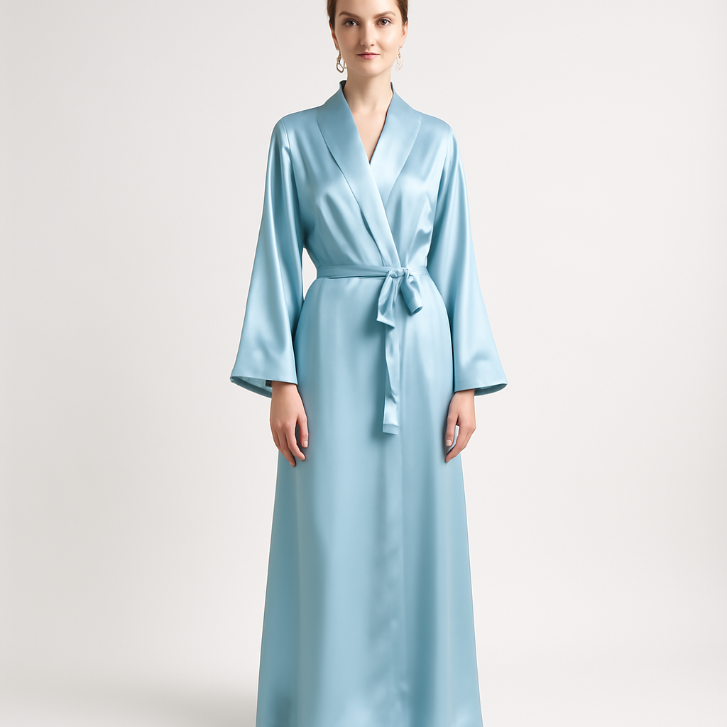 Pale Blue Long Silk Robe | Serica House