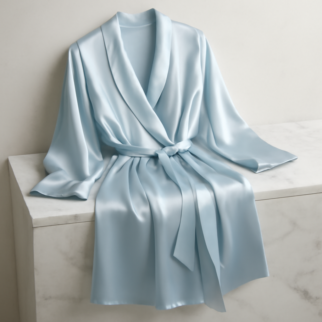 Pale Blue Long Silk Robe | Serica House - Image 4