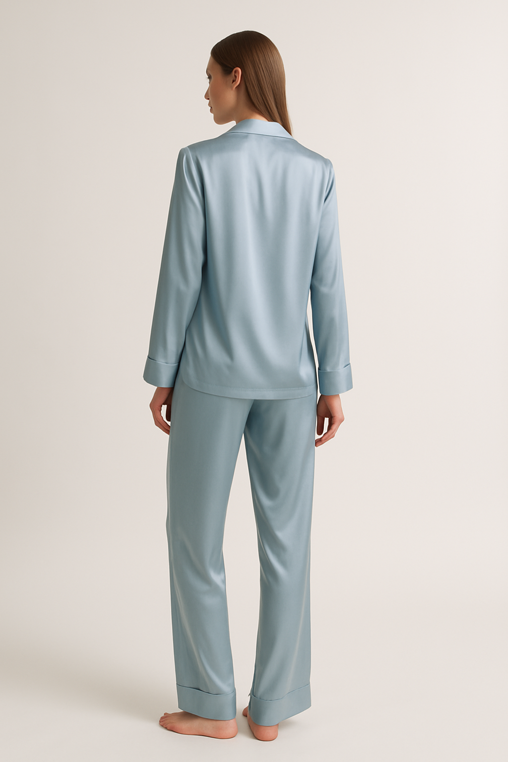 Pale Blue Silk Pajama Set for Women – Luxe Sleepwear - Image 2