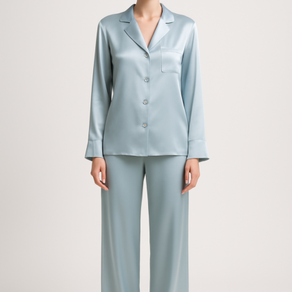 Pale Blue Silk Pajama Set for Women – Luxe Sleepwear