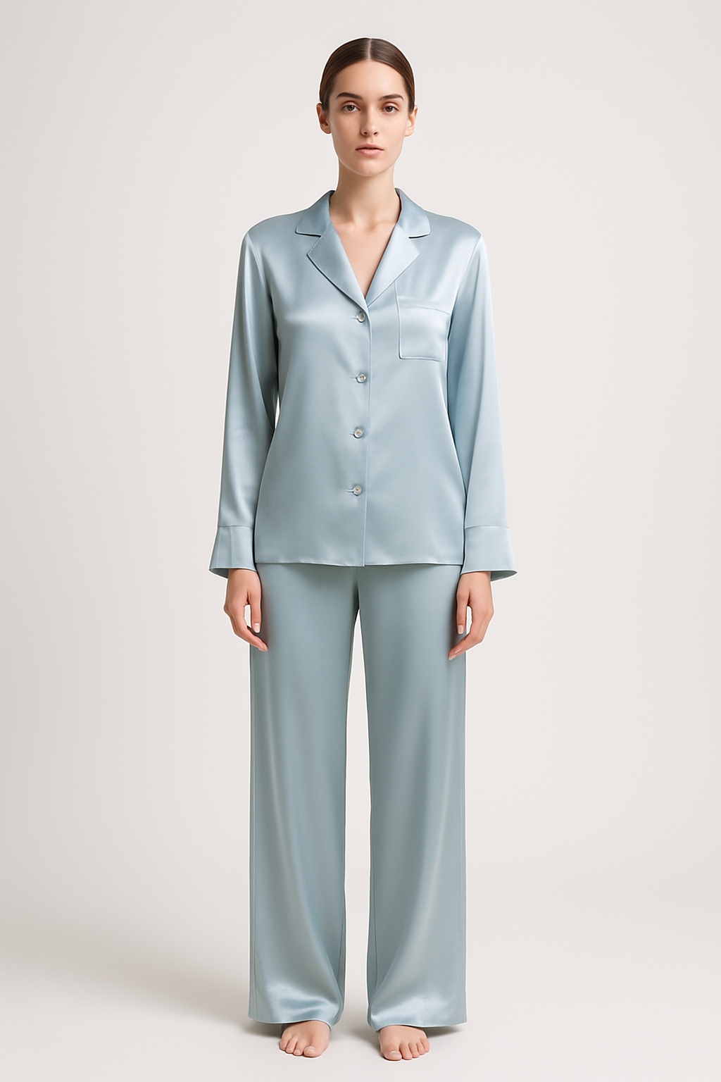 Pale Blue Silk Pajama Set for Women – Luxe Sleepwear