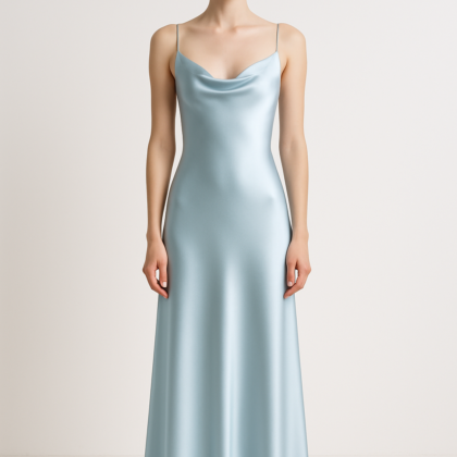 Pale Blue Silk Slip Dress - Serica House
