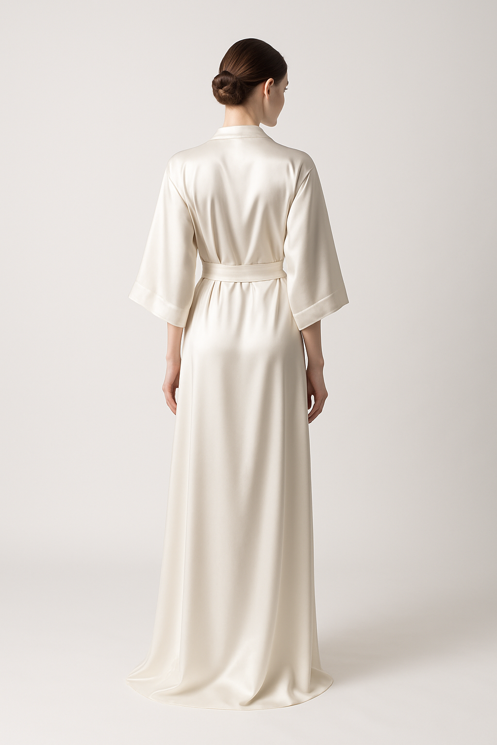 Pearl white silk dressing gown back view