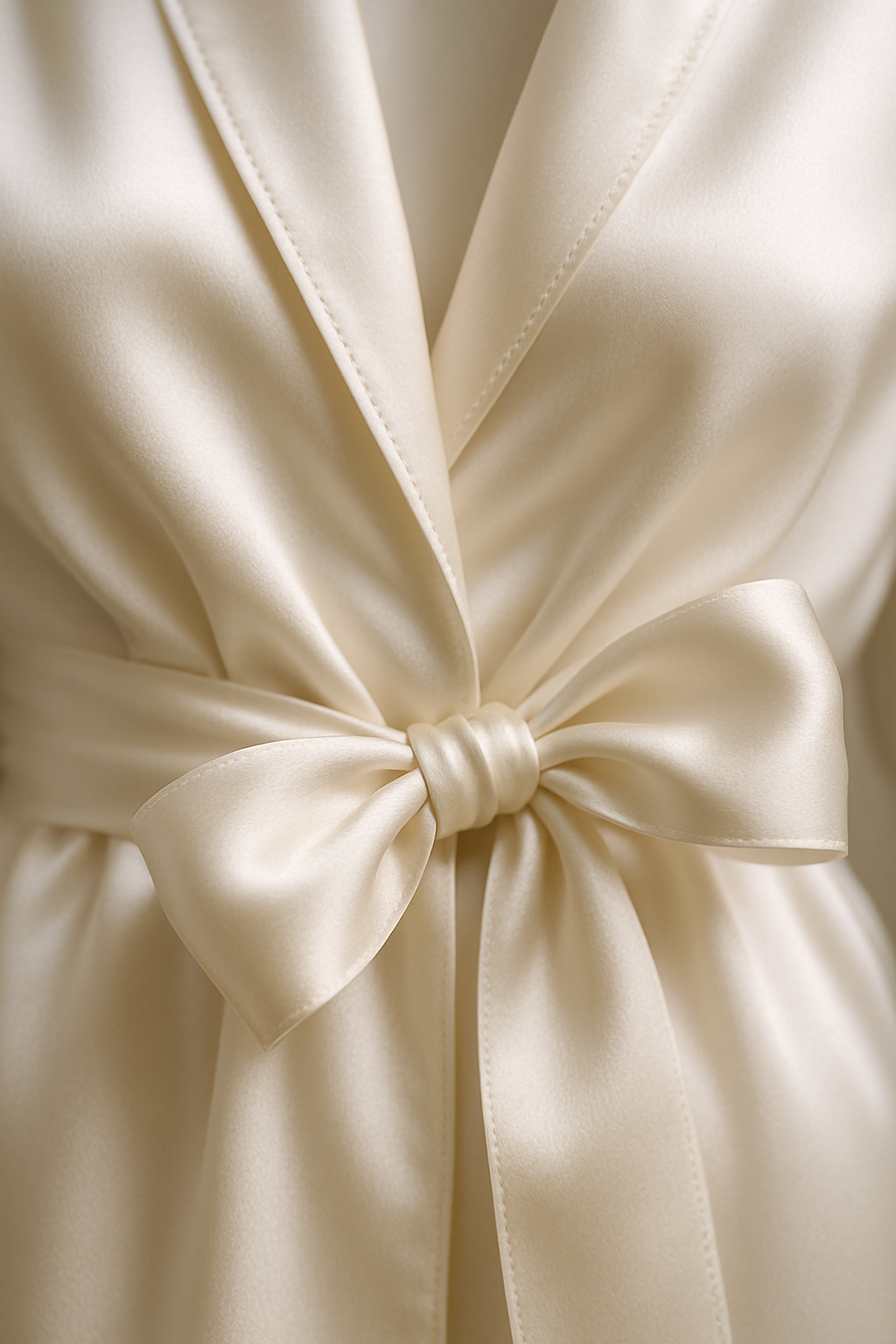 Pearl white silk dressing gown with knotted belt