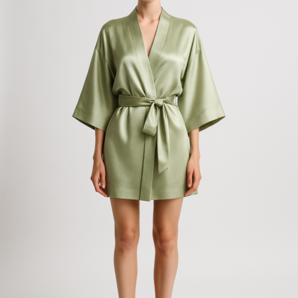 Pistachio Silk Kimono Robe | Stylish Homewear