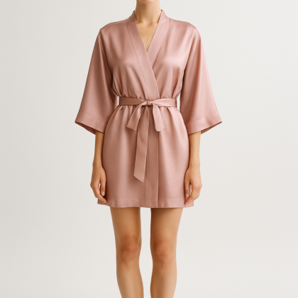 Rose Quartz Silk Short Robe | Serica Luxury