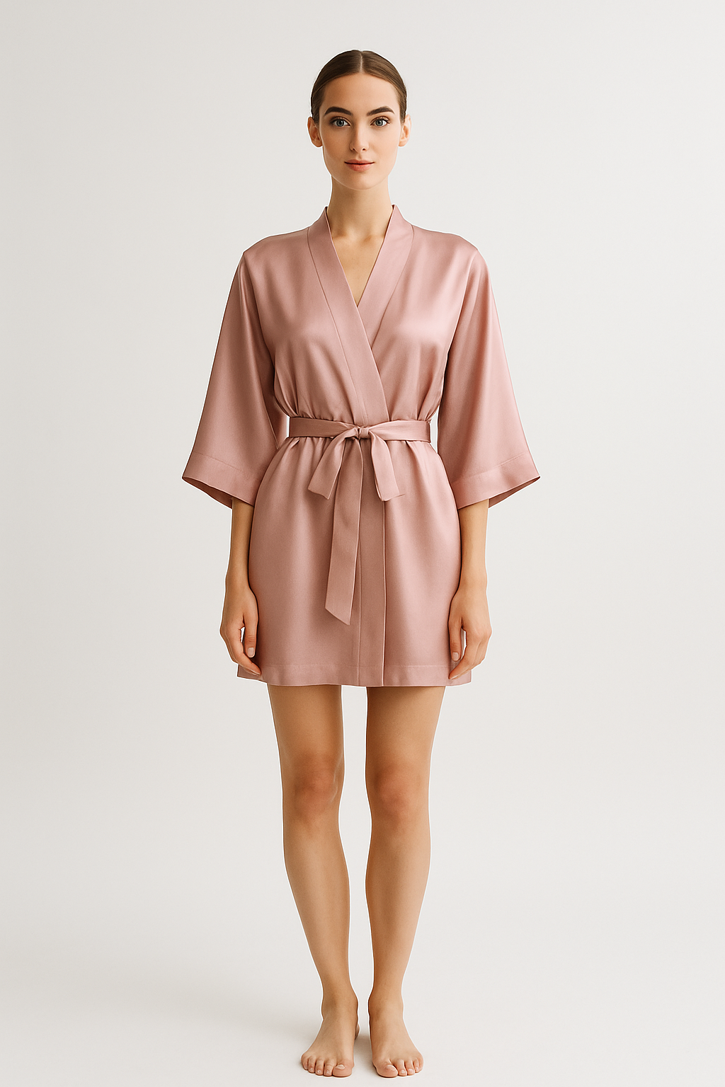 Rose Quartz Silk Short Robe | Serica Luxury