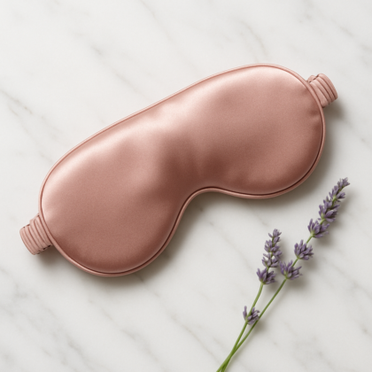 Front view rose silk eye mask with lavender